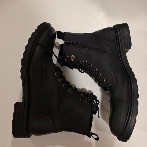 Vostey Motorcycle Casual Boots Black Leather Zipper Chukka Shoes Men's 9.5 - Picture 7 of 13